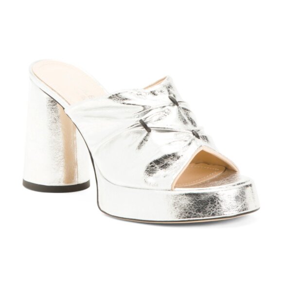 NEW  NAPOLEONI Made In Italy Leather Platform Heel Sandals silver 864mn - Picture 1 of 3